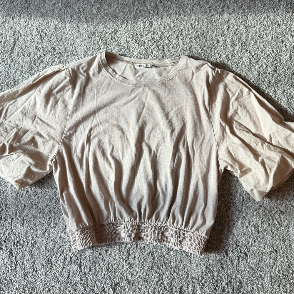 Zara Women’s Puffy Sleeve Cream Top
